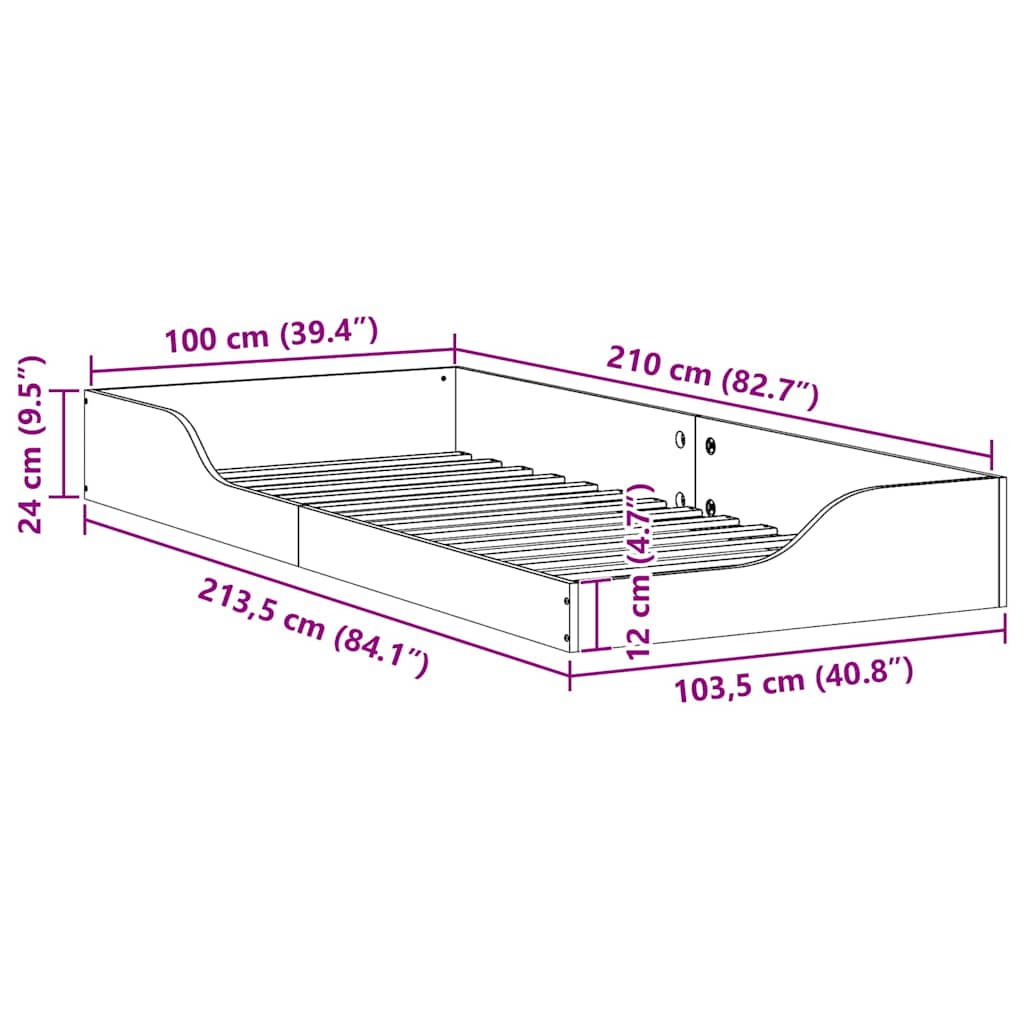 Bodenbettgestell Wachsbraun 100 x 210 cm Massivholz Kiefer